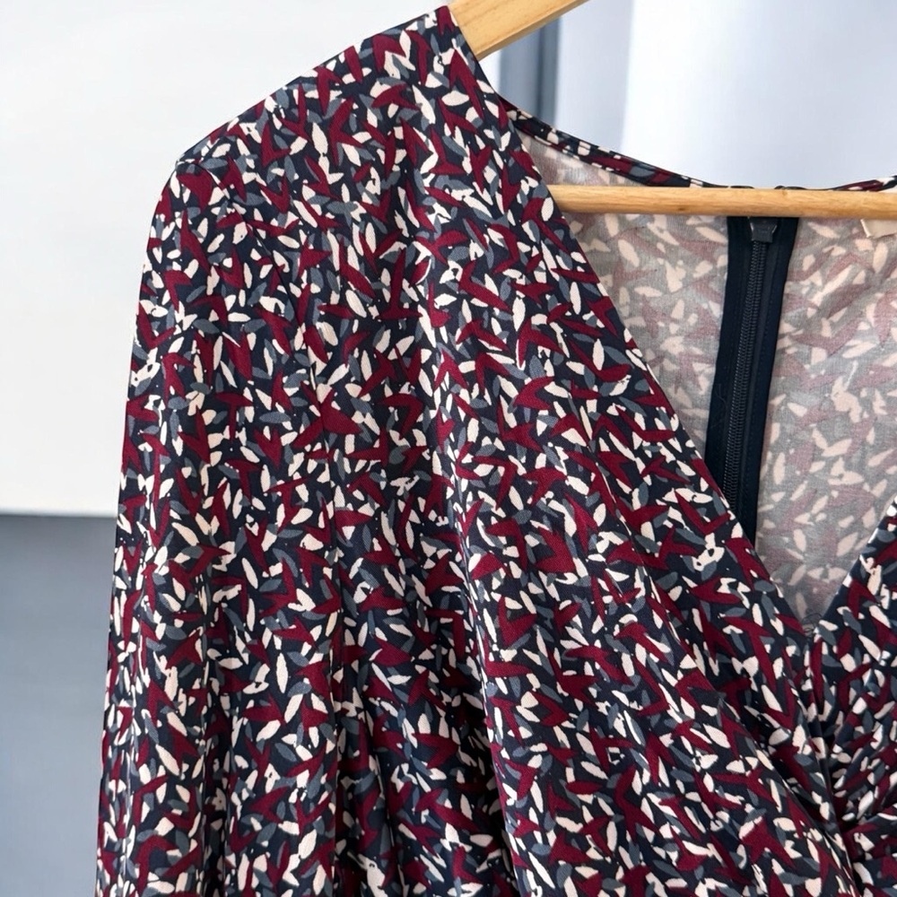 NWT Tory Burch Twist Front Stretch Midi Dress - Burgundy Multicolor! XL NEW! - Picture 4 of 10